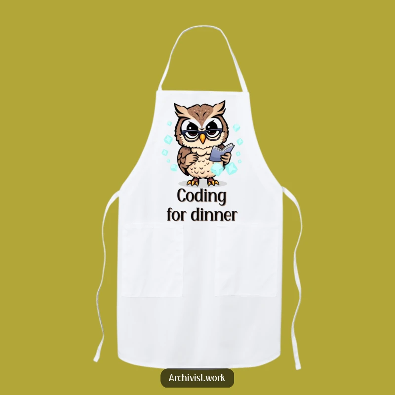 Funny Owl Archivist Apron: Glowing Data Organizer, Perfect Kitchen Tech Gift