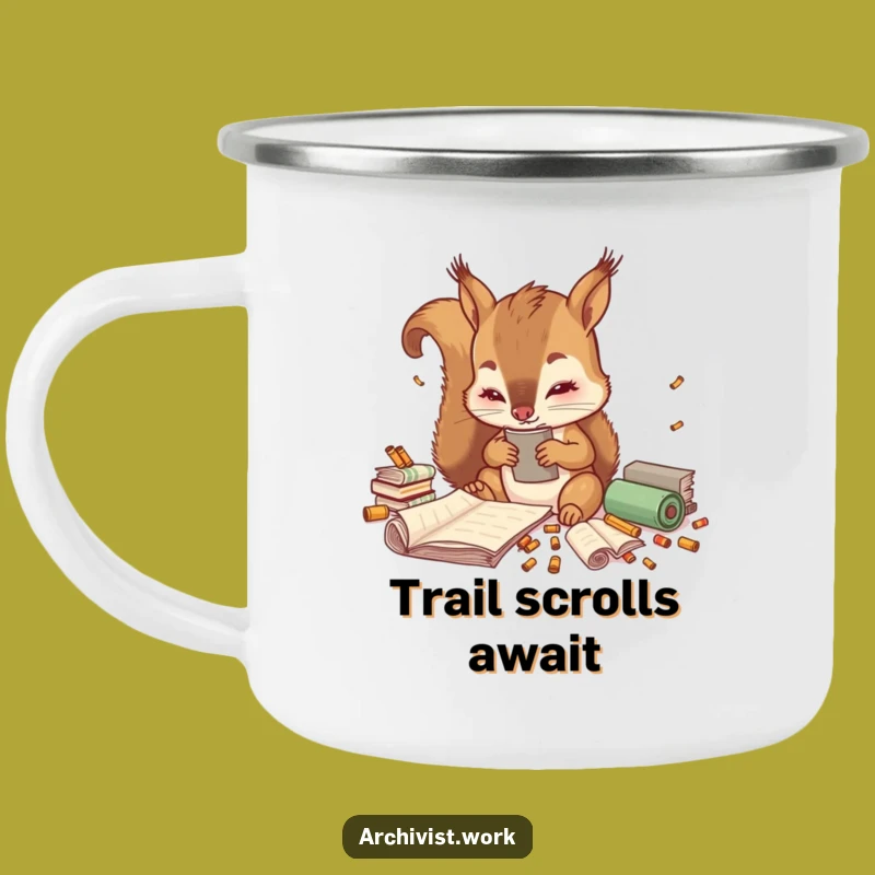 Funny Squirrel Archivist Camping Mug: Cute Scroll Sorter, Rugged & Hilarious Outdoor Gift