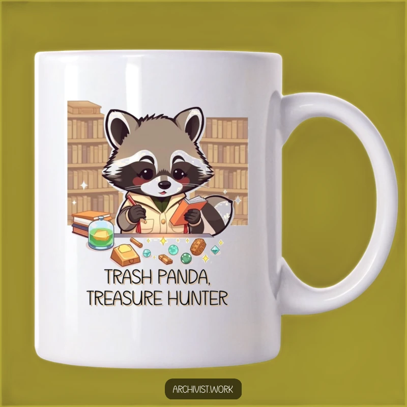 Funny Raccoon Archivist Mug: Sparkly Artifact Collector, Perfect Gift for Treasure Hunters