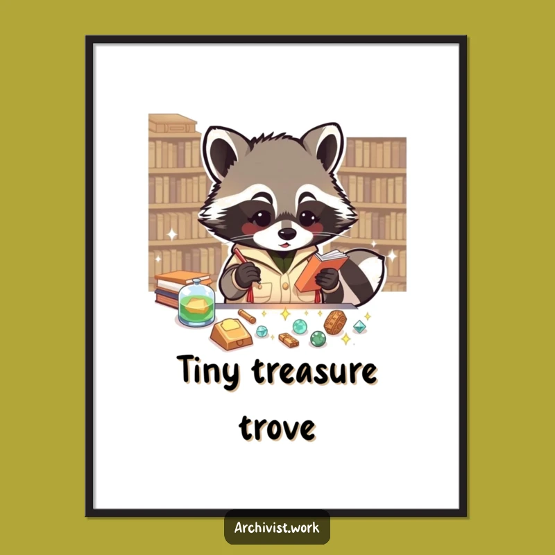 Funny Raccoon Archivist Digital Print: Sparkly Artifact Art, Instant Whimsical Decor