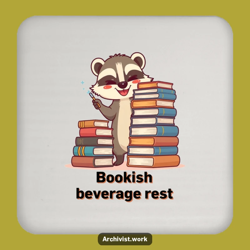 Funny Badger Archivist Coaster Set: Happy Book Dusting, Hilarious Table Protection