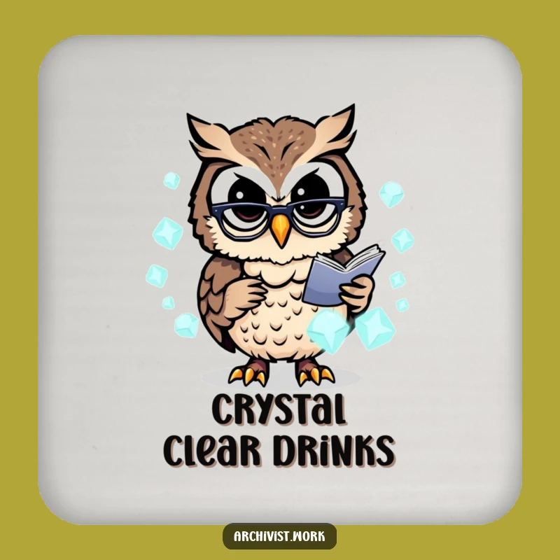 Funny Owl Archivist Coaster Set: Glowing Data Protection, Hilarious Table Decor