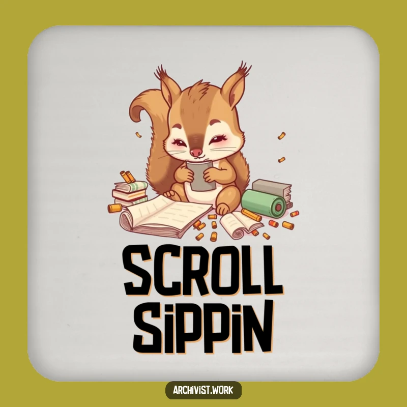 Funny Squirrel Archivist Coaster Set: Cute Sorter Protection, Hilarious Tabletop Gift