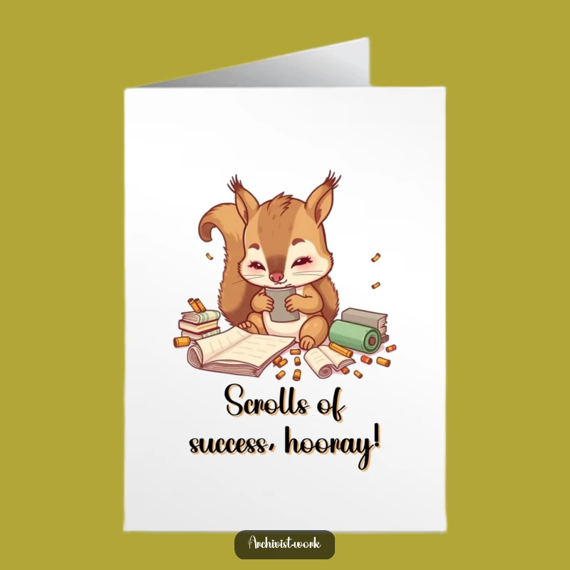 Free Printable Congrats Card: Squirrel Archivist Celebrates with Tiny Scroll Funny Downloadable