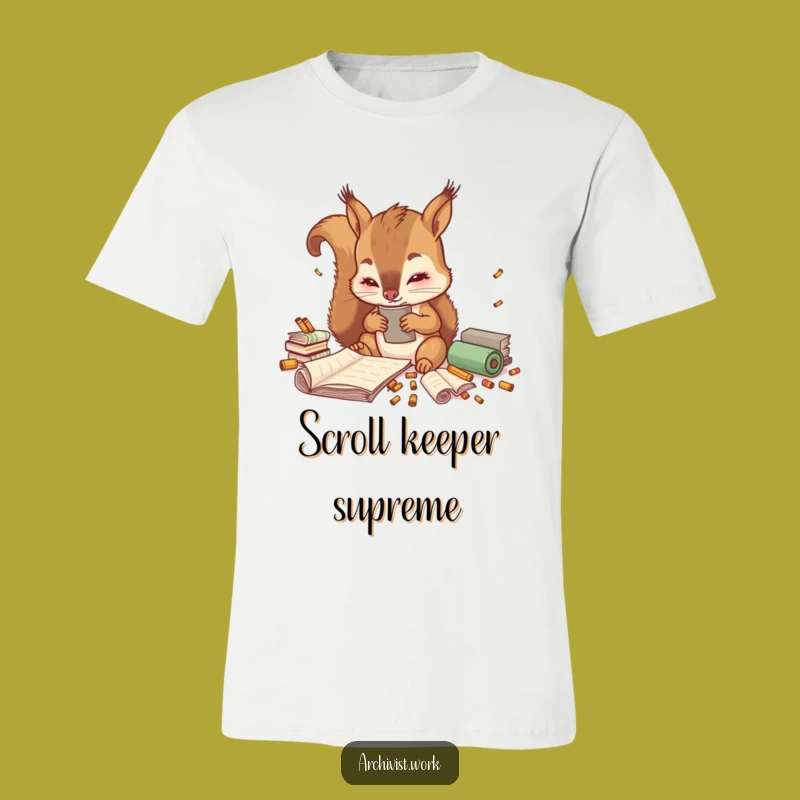 Funny Squirrel Archivist T-Shirt: Adorable Scroll Sorting Design, Great for Sarcastic Friends